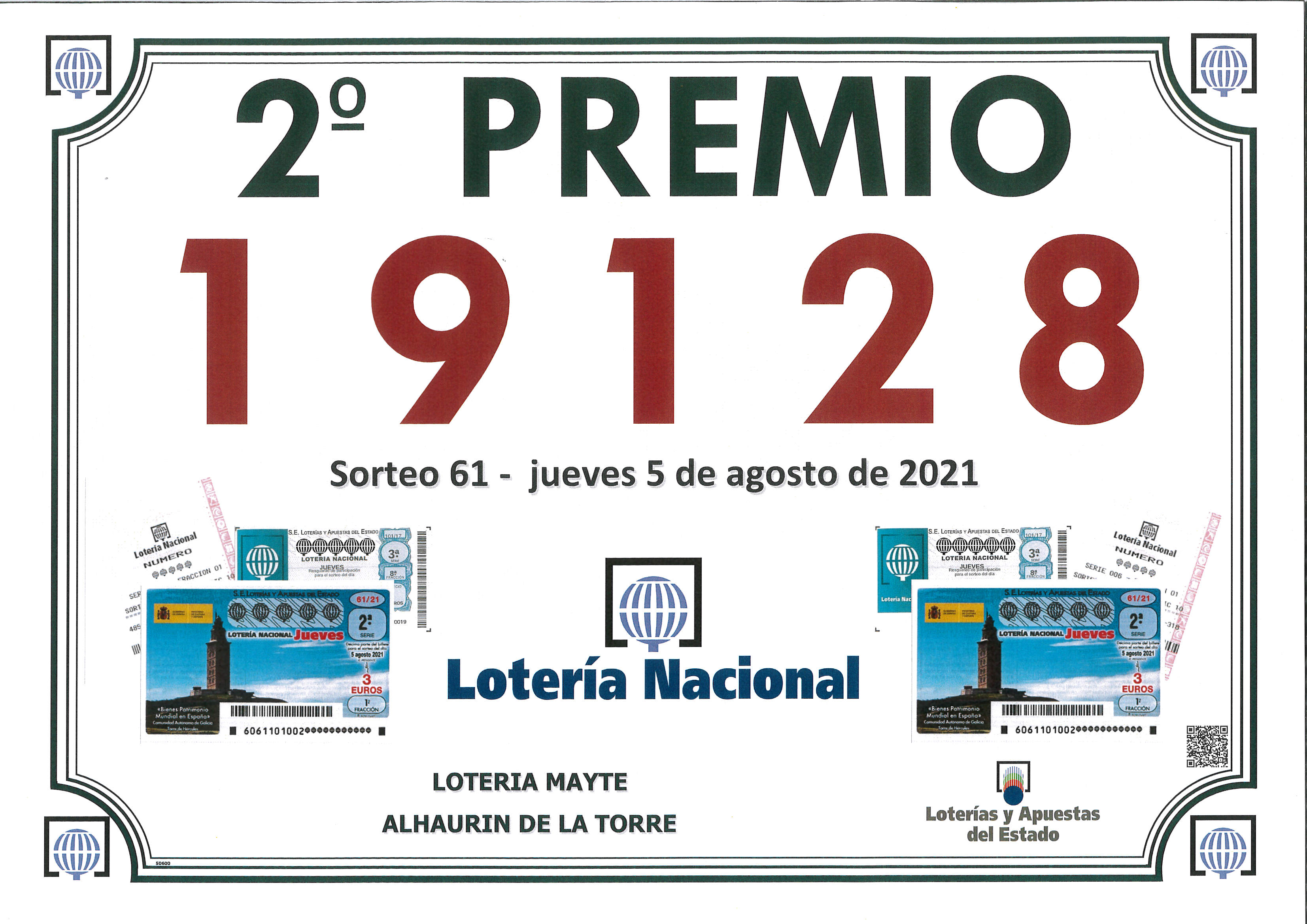 Segundo premio jueves 5 agosto 2021